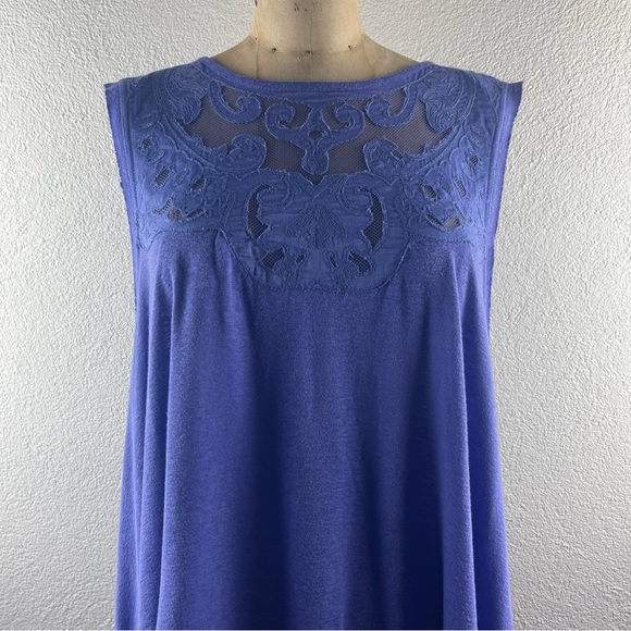 Free People l M Purple Heathered Floral Embroidery Mesh Boho Festival Swing Tank - Picture 2 of 14